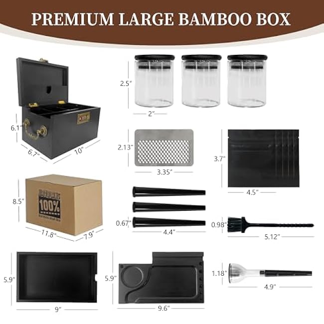 Large Bamboo Stash Box with Secret Drawer Stashbox Box with Combination Lock Handle Detachable Compartment Home Decorative Storage Box Set for Jewelry Cash Valuable Fathers Day Birthday Christmas Gift