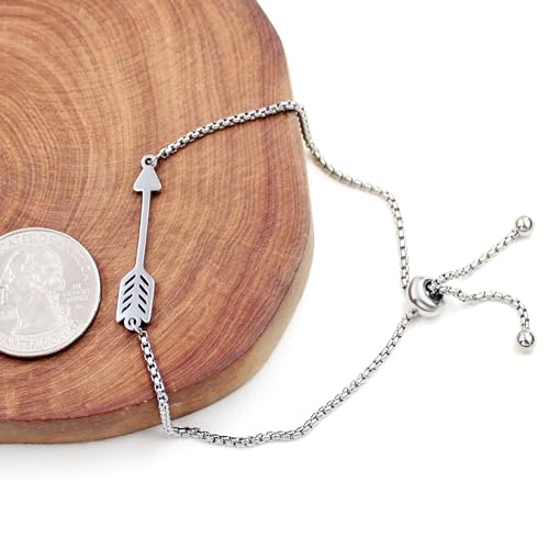 Image of Forged Stainless Steel Arrow Charm Slider Adjustable Bracelet, Men for Women Valentine's Day Birthday Gift for Lover