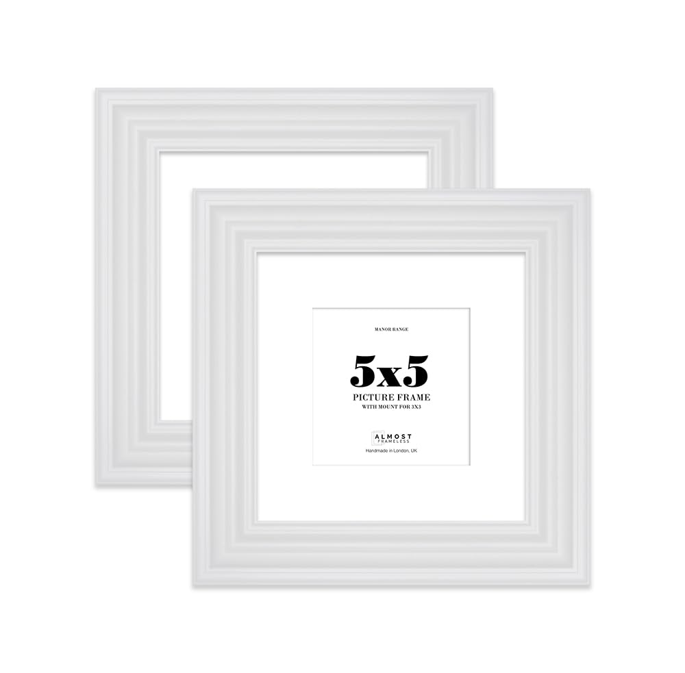 5x5" White Picture Frame - 5x5" Square Frame with 3x3" Mount for 5x5"/3x3" Pictures Luxurious Style Wall Art, 2 Pack