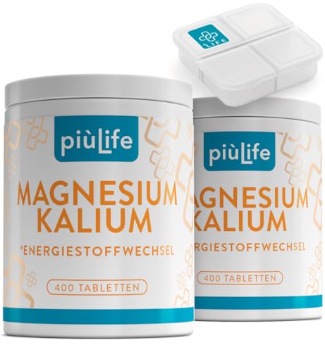 Magnesium Kalium Hochdosiert 800 Tabletten PiùLife, Müdigkeit, Elektrolyte Sport, Energie, Nahrungsergänzung für Muskeln & Nerven, Kaliumcitrat & Magnesium