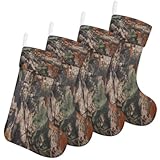 Bardic Christmas Stockings 4 Pack, Forest Tree Camo Large Xmas Stockings Leaves Camouflage for Family Holiday Decorations Fireplace Hanging Stockings Xmas Season Party Decor, 17.7'