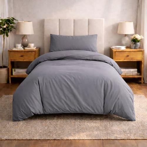 Komfortec Premium Bettwäsche 155x220 mit 1 Kissenbezug 40x80 cm Set aus Gebürstetes Mikrofaser - Grau