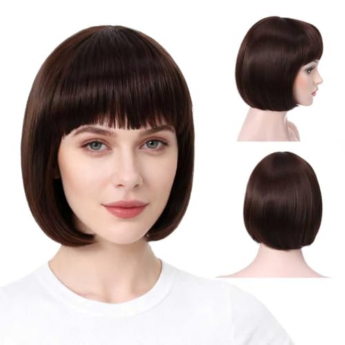 Onedor 10" Short Straight Hair Flapper Cosplay Costume Bob Wig (6# - Medium Chestnut Brown)