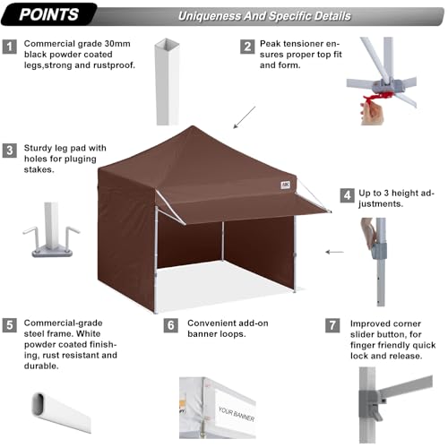 Image of ABCCANOPY 10x10 Commercial Pop up Canopy Tent with Awning Sidewall,Brown