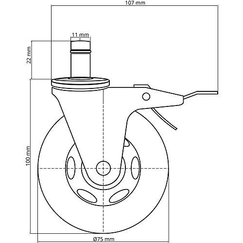 hjh OFFICE 729400 rolstoelwielen ROLO SKATE zwart 5 x wielen voor harde vloeren 11 mm x 75 mm met parkeerrem - Afbeelding 5