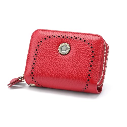 Image of GOIACII RFID Credit Card Holder Wallet, Small Genuine Leather Wallet for Women 2 Zipper