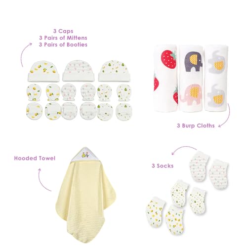 Image of MOM'S HOME Newborn Baby Gift Set (0-6 Months) | 27 Pieces Organic Cotton Essentials Kit | Hospital Bag, Muslin Clothing Set (Multicolor)