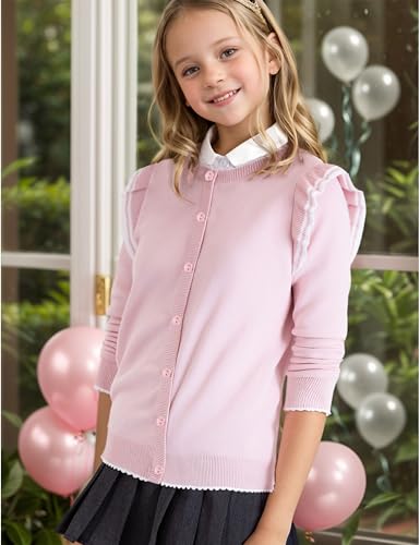 Image of BOBOYOYO Girls Cute Cardigan Cotton Girls Button Up Sweater Knit Jacket | Long Sleeve Crew Neck Kawaii Clothes for Casual School Wear