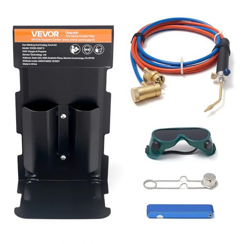 Image of VEVOR Oxygen Propane Torch Kit, Brass Welding Torch for Oxygen MAPP Gas with Dual Pressure Gauges, Portable Oxy-Propane MAPP Brazing Tool Kit with Cylinder Rack for Welding, Soldering, Metal Heating
