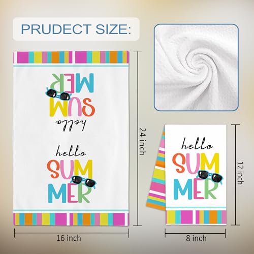 Image of FUTBU Summer Kitchen Towels, Sun and Fun Stripes Dish Towels Set of 2 for Bathroom Decor, 18x26Inch Drying Dishcloth Farmhouse Holiday Summer Pools Decoration