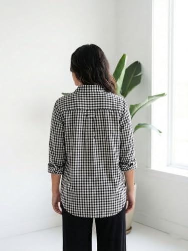 Image of OOMPH! Women Checked Smart Casual Shirt | Women's Gingham Check Shirts | Full Sleeve Button-Down Casual Westernwear for Women | Smart Fit Office Wear Top