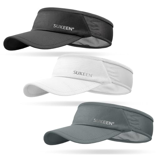 Image of Sukeen 3 Pack Sports Sun Visor Men Women Lightweight Packable Cooling Stretchy Visor Hat for Running, Tennis, Golf