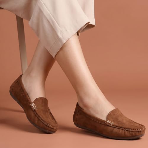 Image of CatBird Women's Suede Finish Loafers | Slip-On Flat Shoes with Minimal Metal Detail | Soft Cushioned Footbed and Flexible Grip Sole | Ideal for Office, Everyday Wear, Travel and Casual Outings