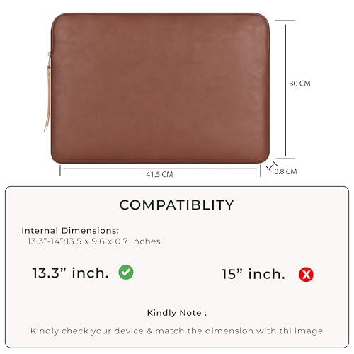 Image of CONTACTS Slim Protective Laptop Sleeve 13-13.3 Inch Compatible with 13 Inch MacBook Pro & MacBook Air, Faux Leather Bag Water-Resistant Cover Notebook Computer Case for Mac - Tan-New