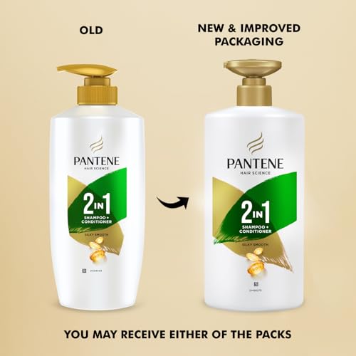 Image of Pantene Advanced Hairfall Solution, 2in1 Silky Smooth Care Shampoo + Conditioner, Pack of 1, 650ML, Green