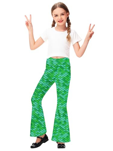 Image of AOBUTE Girls Bell Bottom Pants Tie Dye Print High Waist Flare Leggings 5-14 Years