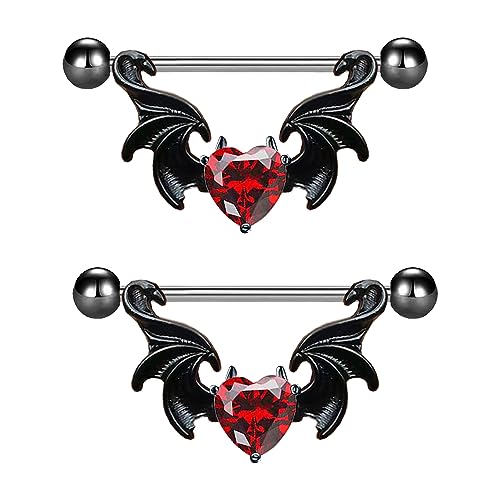 14G 316L Surgial Steel Halloween Devil Heart Nipple Rings Bat Dragon Wings Nipple Piercing Jewelry