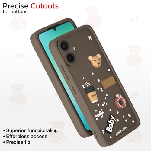 Image of Pikkme Bumper Case for Samsung Galaxy M05 / A05 / F05 | Cute Fun Cartoon 3D Bear Silicone Full Body Protection Back Cover (Brown)