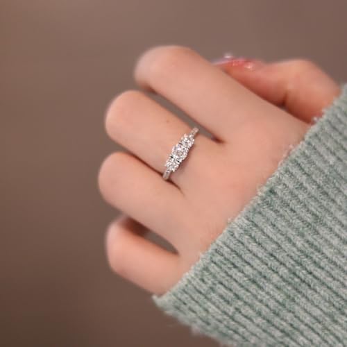 Moissanite Engagement Ring Women, 1.1 Carat Three Stone Ring, 925 Silver Plated 18K White Gold D Color VVS1 Moissanite Anniversary Promise Ring4