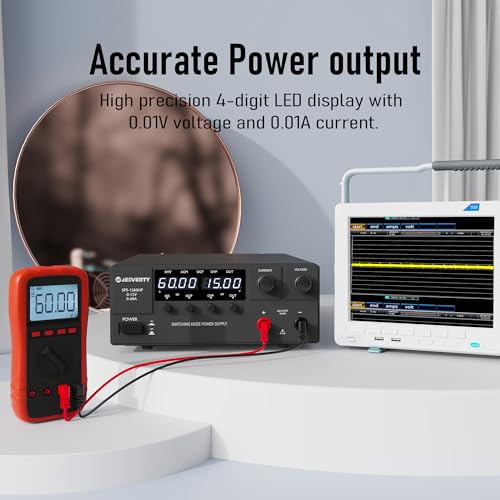 Image of DC Power Supply Variable, 0-15V 0-60A 900W Switching DC Regulated Bench Power Supply with Encoder Knob, Output On /Off Switch, 4-Digit LED Display, OVP & OCP, Aux Output Terminal - SPS-1560HP