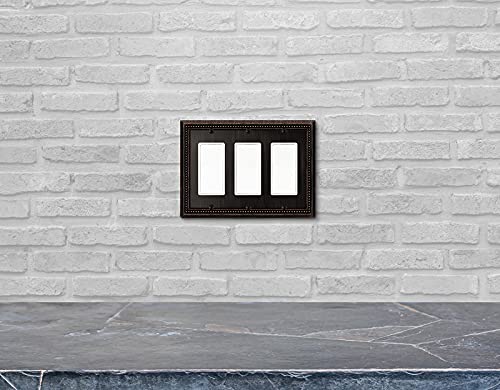 Image of Henne Bery Sunken Pearls Heavy Duty Decorative Wall Plate Switch Plate Outlet Cover (Triple Decorator, Aged Bronze)