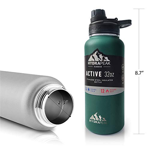 Hydrapeak BPA-Free Water Bottle, 32 oz. Vacuum Insulated Stainless Steel Thermos, Tumbler with Wide Mouth Flask and Leak-Proof Sport Spout Chug Lid Cap - Black - Thumbnail 7