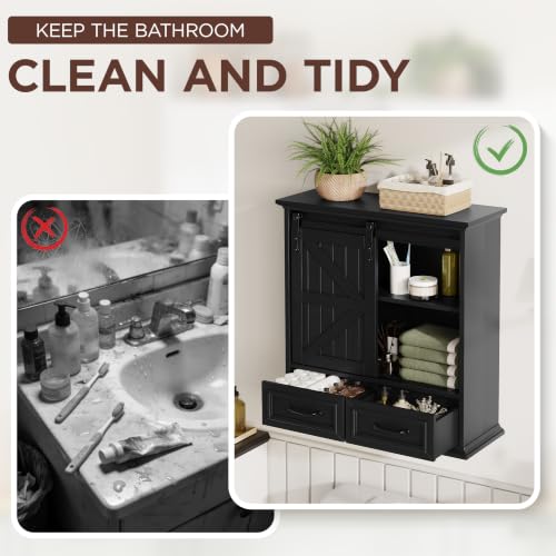 Image of Bathroom Wall Storage Cabinet with 2 Drawers,Floating Medicine Cabinet