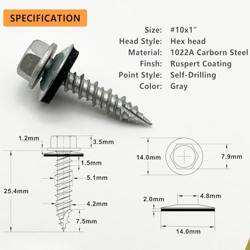 Allkeen PNRS101RUSIL60P-USA #10 X 1 Hex Head Sheet Metal Roof Screws, Rustpert Coating Metal To Wood Siding Screws thumb #2