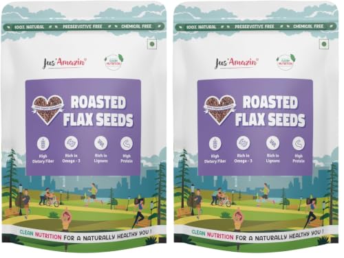 Image of Jus' Amazin Roasted Flax Seeds (1Kg) | Hi Fiber | Omega-3 | Heart Health | Cholesterol Management | Hi Protein | 100% Natural | Clean Nutrition (Pack of 2)