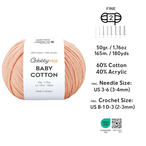 Image of Baby Cotton Blend Yarn - Soft Sport Weight Yarn for Crochet & Amigurumi - 50g /180yds - 60% Cotton 40% Acrylic - Ideal for Baby & Knitting Proj.(Himalayan Salt, 1 Ball)