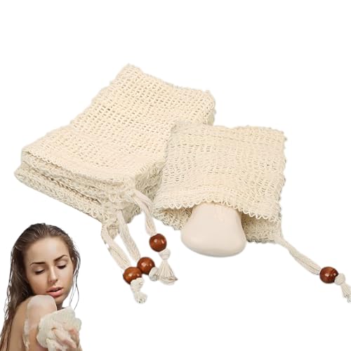 MEXRUMI 4 Bolsas De Jabón Orgánico, Bolsa De Jabón De Sisal, Bolsa De Jabón Natural, Enjabonado Y Secado Del Jabón, Peeling, Masaje, Bolsa De Jabón ，Bolsa De Jabón，Residuos De Jabón ，Bolsa De Jabón.