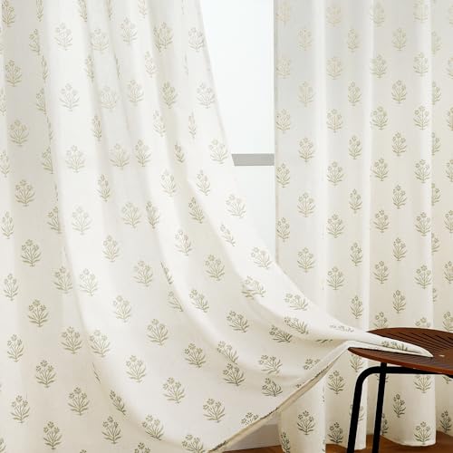 Neutral Curtains for Modern Farmhouse Style Living Room,Farm House Country Floral Patterned Linen Sheer Primitive Curtain for Bedroom 96 Inch Long 2 Panel Set 8FT 8 FT Length Floor to Ceiling Curtains - Image 5