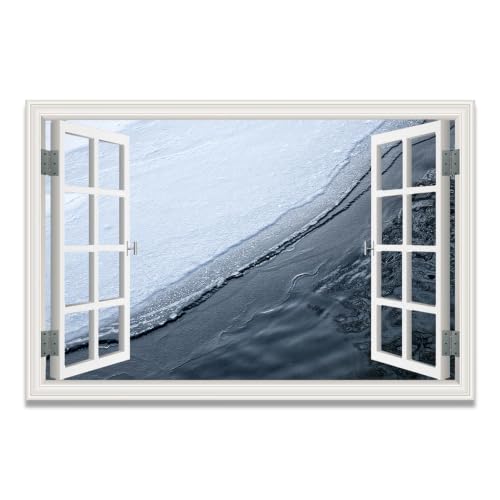Cuadro lienzo efecto ventana con impresión artística de paisaje natural vista al lago