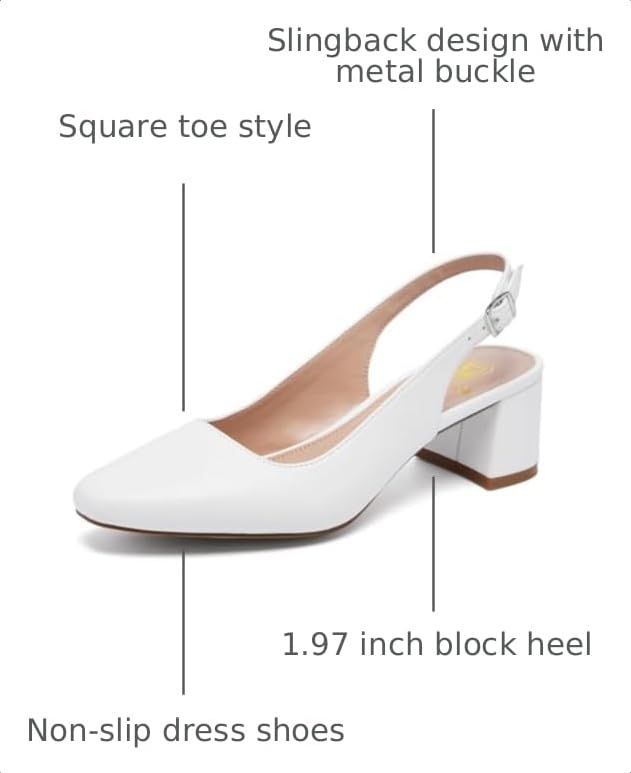 Image of Women's Low Chunky Slingback Heels Square Toe Block Dress Shoes Closed Toe Comfortable Wedding Office Work Pumps