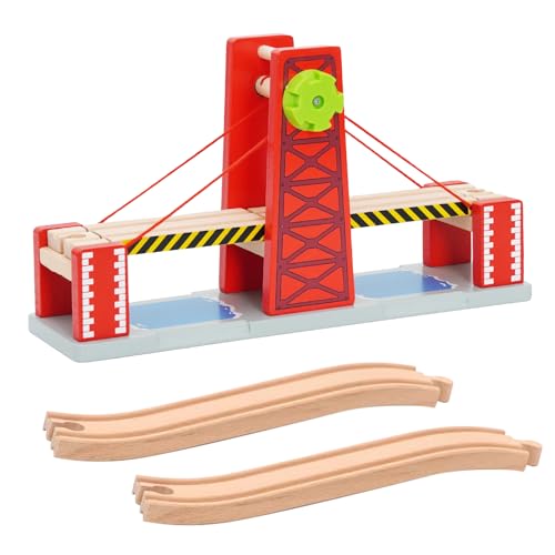 Mirthben Pont de Chemin de Fer en Bois, Accessoire de Circuit Compatible avec Les principales Marques de Rails, Jeu de Train pour Enfants dès 3 Ans