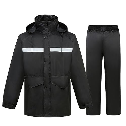 Tuta antipioggia da uomo per moto, impermeabile, antivento, traspirante, riflettente, in due pezzi, con chiusura lampo, per abbigliamento antipioggia di alta qualità, Nero , XXL