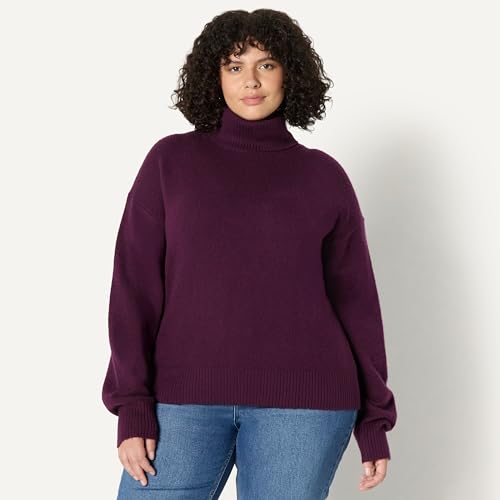 Image of Amazon Essentials Women's Relaxed-Fit Cotton Blend Turtleneck Pullover Sweater with Dropped Shoulders, Rib Trim