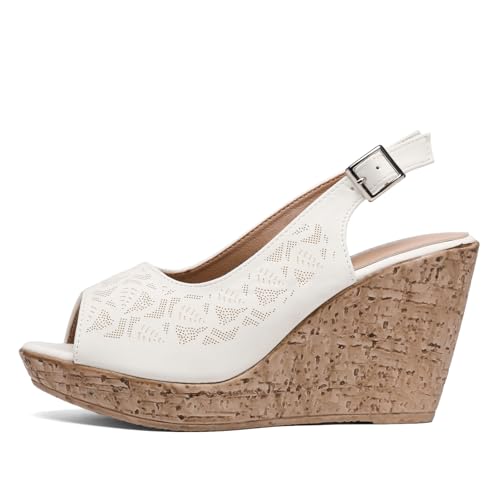 Mintzice Women's Peep Toe Casual Comfortable Dressy Adjustable Buckle Strap Slingback Platform Wedge Sandals3