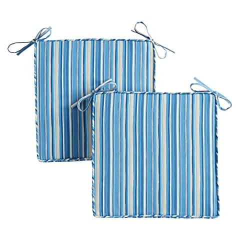 South Pine Porch 18" Square Outdoor Reversible Dining Seat Cushion (2-Pack), Sapphire Stripe 2 Count Cover