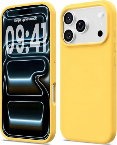 Image of DIZORO Compatible with iPhone 17 Pro Case (2025), Liquid Silicone 3 Layers Full Covered Soft Gel Rubber Shockproof Protective Cover with Anti-Scratch Microfiber Lining - Yellow