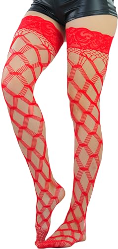 Image of ToBeInStyle Women's Multi-Strand Large Diamond Fence Net Thigh High Stockings