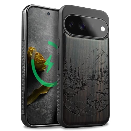 Google Pixel 11 Case magnétique bois naturel etui antichoc sombre
