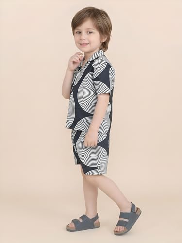 Image of POLKA TOTS 100% Cotton Co-Ord Set for Boys | Half Sleeve Shirt & Shorts Beach Outfit for Kids | Ultra-soft & Breathable Summer Clothes for Toddler & Baby Boy | Casual Dress & Printed Nightwear Set