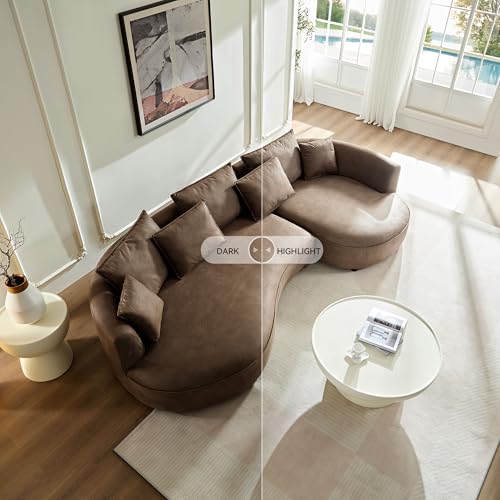 Image of KEIKI 129 inch Curved Oversized Modular Leathaire Sectional Sofa with Right Chaise, 4 Pillows, 3 Back Cushion, Modern Style Comfy 5-Seater Couch, Easy Assembly, for Office, Apartment, Living Room, Brown