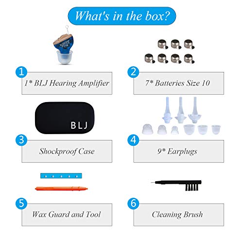 Blj Hearing Amplifier For Seniors And Adults With Noise Reduction And Feedback Cancellation Cic Personal Sound Amplifier, 7 Batteries And 9 Ear Domes (Left Ear) #TOP6