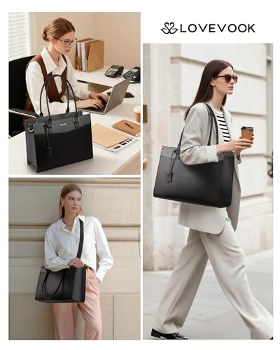 Image of LOVEVOOK Laptop Bag for Women, 2-in-1 Tote Purse with Clutch & Cup Holder, Waterproof Briefcase for Work Travel