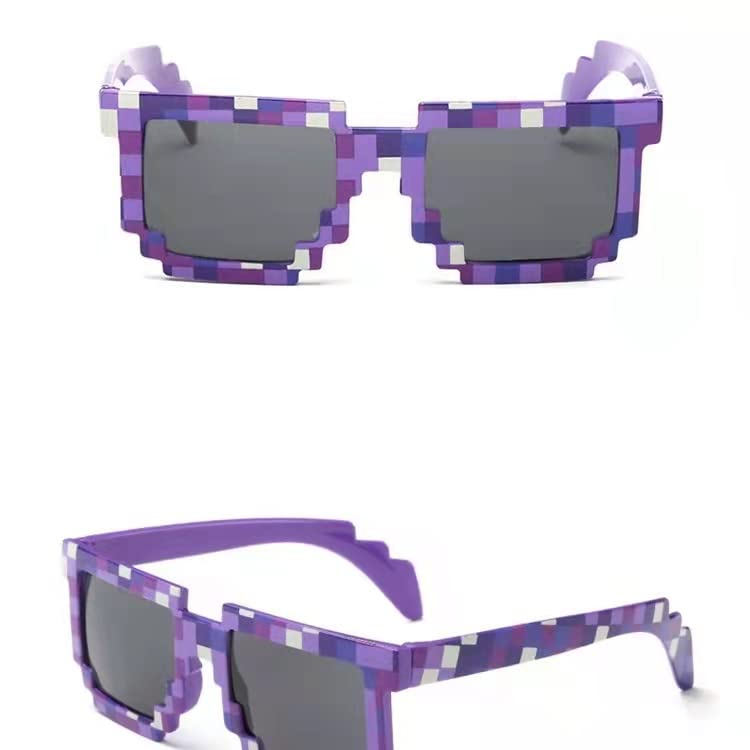 2 pcs Thug Life Sunglasses Mosaic Pixel Sunglasses Adult Kids Party Favors(Purple,Black)4