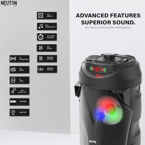 Image of Star 30W Bluetooth Trolley Speaker with Mic | Up to 5 Hours Playtime | Built-in Rechargeable Battery | RGB Lights | Portable Party Speaker with Powerful Bass