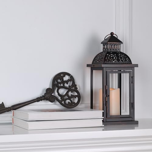 Image of NEEDOMO Lanterns Decorative Indoor & Outdoor, 15'' Lantern with LED Candle, Vintage Metal Hanging Lanterns for Patio, Front Porch,Yard, Table, Spring (NO Glass)