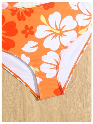 OYOANGLE Girl's 3 Piece Bikini Sets Floral Print Halter Triangle High Cut Swimsuits with Cover Up Skirt4